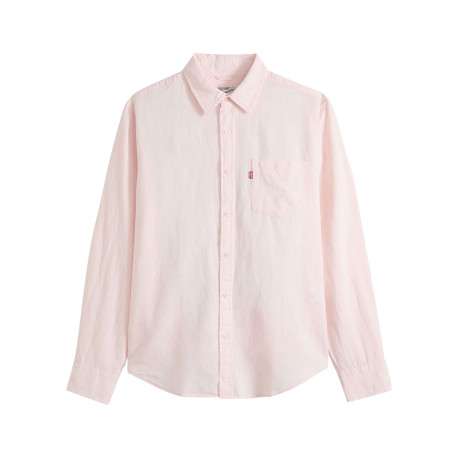 Chemise en coton rose à coupe droite pourvue d'un col à revers