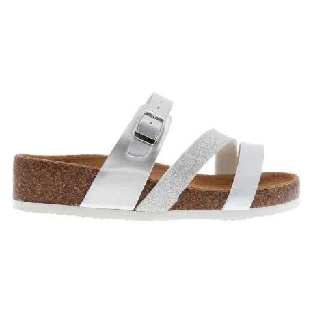 Mules Glitter en cuir argent à talon compensé bas et à boucle à ardillon - Image 2