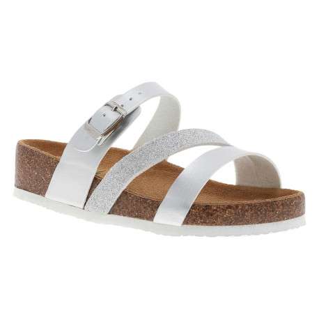 Mules Glitter en cuir argent à talon compensé bas et à boucle à ardillon - Image 3