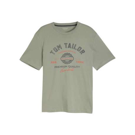 T-shirt en coton kaki avec un imprimé de la marque et une coupe droite