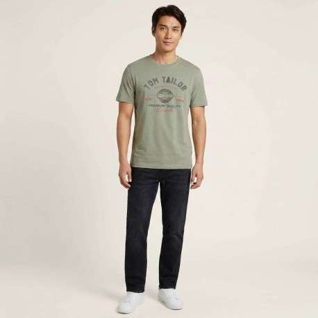 T-shirt en coton kaki avec un imprimé de la marque et une coupe droite - Image 3