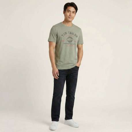 T-shirt en coton kaki avec un imprimé de la marque et une coupe droite - Image 4