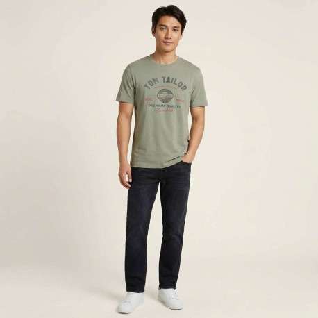 T-shirt en coton kaki avec un imprimé de la marque et une coupe droite - Image 5