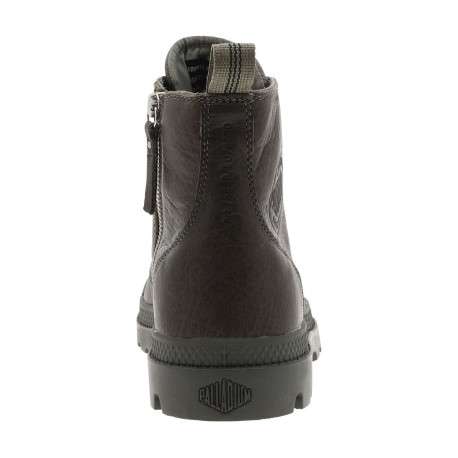 Bottines en cuir kaki à talon plat avec des lacets et un zip latéral - Image 6