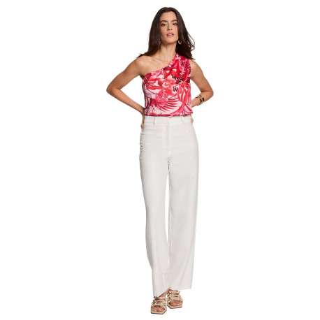 Pantalon chino blanc uni pourvu d'une coupe bootcut et de multiples poches - Image 3