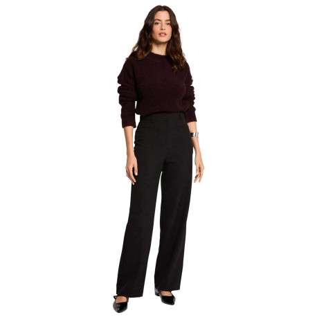 Pantalon Chino noir uni taille haute avec une coupe droite et 2 poches - Image 3