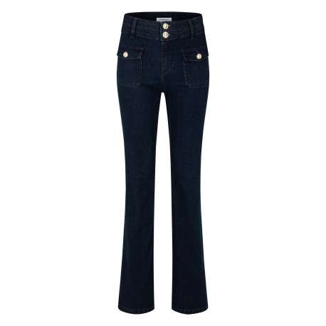 Jean en coton mélangé bleu marine à coupe bootcut et une taille haute