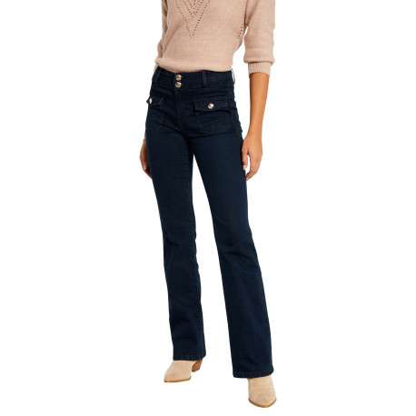 Jean en coton mélangé bleu marine à coupe bootcut et une taille haute - Image 5