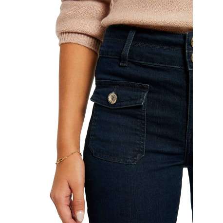 Jean en coton mélangé bleu marine à coupe bootcut et une taille haute - Image 6