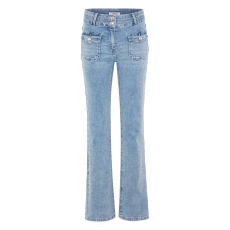 Pantalon 5 Poches bleu jean clair uni slim avec fermeture zippée et boutons
