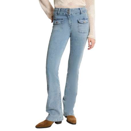 Pantalon 5 Poches bleu jean clair uni slim avec fermeture zippée et boutons - Image 4