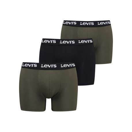 Lot de 3 boxers classique en coton kaki et noir uni avec logo