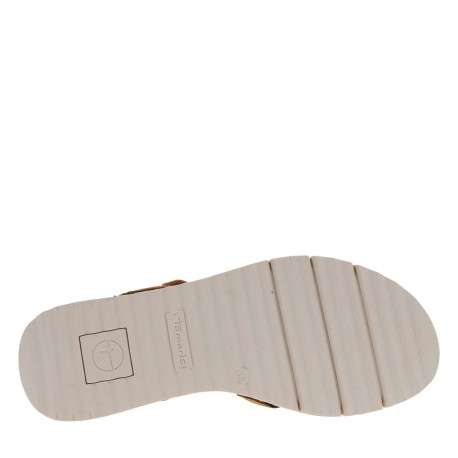 Nu-pieds en cuir cognac à semelle compensée bas et à boucle à ardillon - Image 5