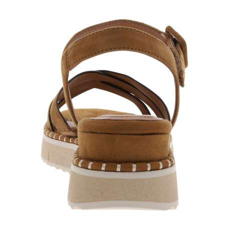 Nu-pieds en cuir cognac à semelle compensée bas et à boucle à ardillon - Image 6