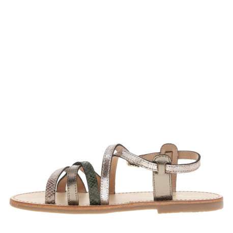 Sandales kakis satinées avec des sangles et à talon décroché bas