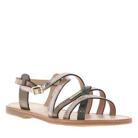 Sandales kakis satinées avec des sangles et à talon décroché bas - Image 3