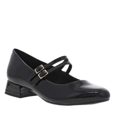 Ballerines noires vernies à talon décroché bas avec 2 boucles à ardillon - Image 3