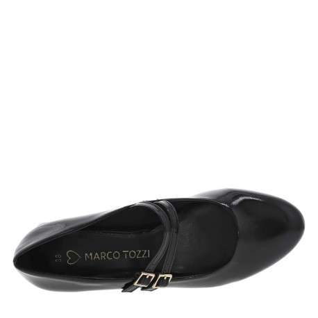 Ballerines noires vernies à talon décroché bas avec 2 boucles à ardillon - Image 4