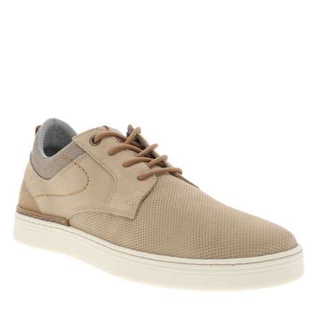 Sneakers en cuir beiges à talon plat avec des lacets ronds bruns - Image 3
