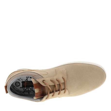 Sneakers en cuir beiges à talon plat avec des lacets ronds bruns - Image 4