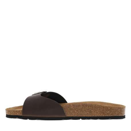 Mules aspect cuir grainé marron à semelle nubuck ergonomique en liège résiné
