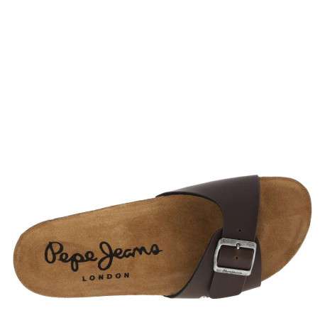 Mules aspect cuir grainé marron à semelle nubuck ergonomique en liège résiné - Image 4