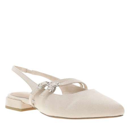 Ballerines arriere ouvert beiges à semelle plate et à boucle à ardillon - Image 3