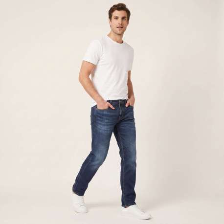 Jean 800/12 Jogg en coton mélangé bleu uni avec une coupe droite - Image 6