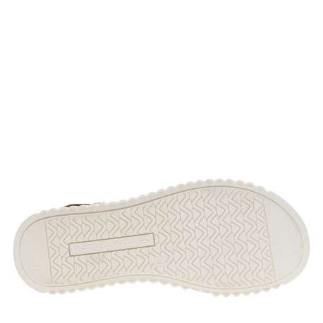 Sandales marine, beiges et marrons avec une sangle nouée et à talon compensé bas - Image 5