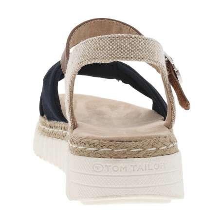 Sandales marine, beiges et marrons avec une sangle nouée et à talon compensé bas - Image 6