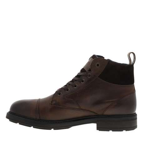 Bottines en cuir tabac à talon décroché bas avec des lacets et un zip latéral