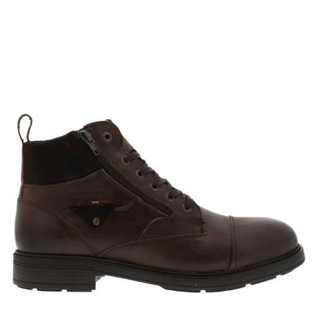 Bottines en cuir tabac à talon décroché bas avec des lacets et un zip latéral - Image 2