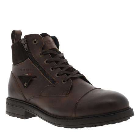 Bottines en cuir tabac à talon décroché bas avec des lacets et un zip latéral - Image 3