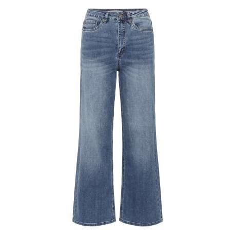 Jean en coton mélangé indigo avec une coupe droite et une taille haute