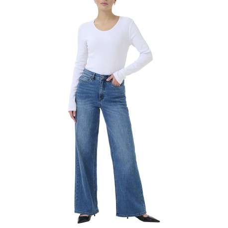 Jean en coton mélangé indigo avec une coupe droite et une taille haute - Image 3