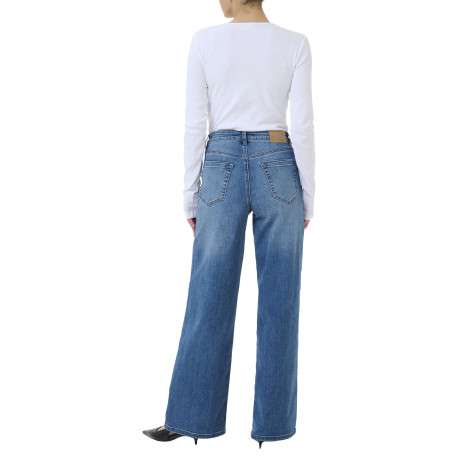 Jean en coton mélangé indigo avec une coupe droite et une taille haute - Image 4
