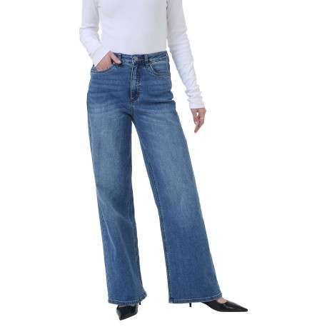 Jean en coton mélangé indigo avec une coupe droite et une taille haute - Image 5
