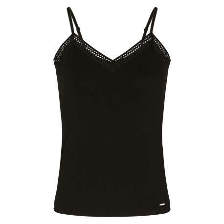 Débardeur noir uni avec une coupe droite à col v et des bretelles