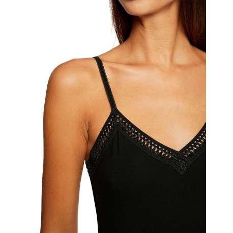 Débardeur noir uni avec une coupe droite à col v et des bretelles - Image 3