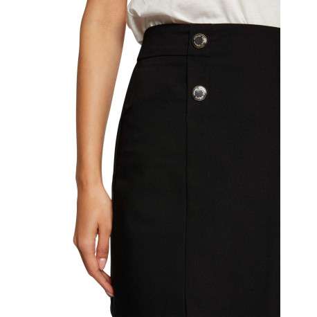 Jupe courte noire unie et fendue avec boutons ronds dorés et zip arrière - Image 4