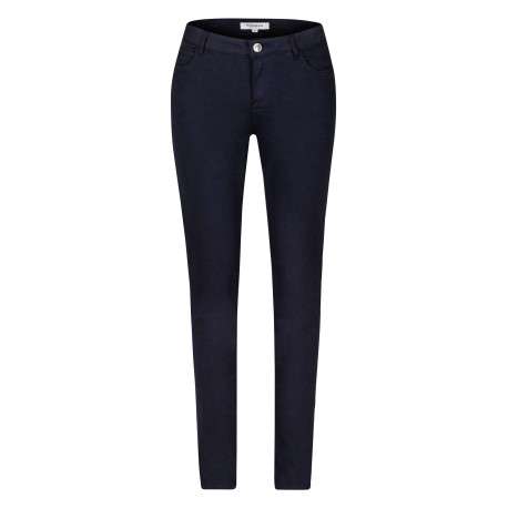 Pantalon 5 poches marine uni avec une coupe slim et des passants pour ceinture