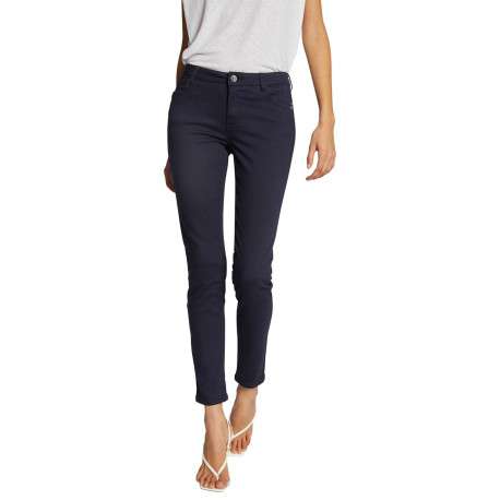 Pantalon 5 poches marine uni avec une coupe slim et des passants pour ceinture - Image 3
