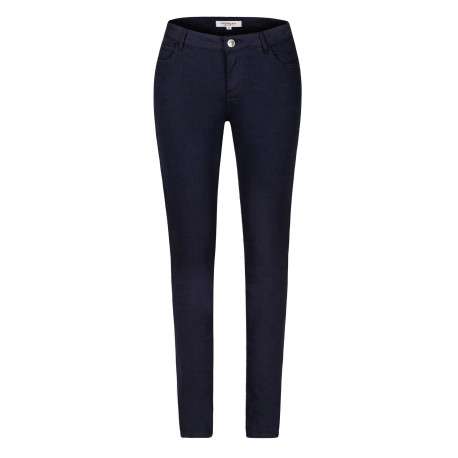 Pantalon 5 poches marine uni avec une coupe slim et des passants pour ceinture - Image 7