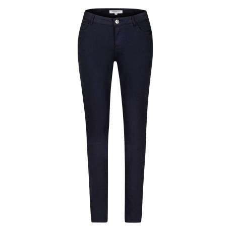 Pantalon 5 poches marine uni avec une coupe slim et des passants pour ceinture - Image 8