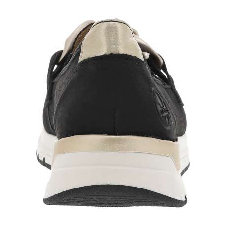 Mocassins noirs à talon plat avec empiècements dorés et chaîne bronze - Image 6