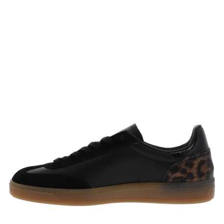 Tennis en cuir noires avec empiècement motif léopard brillant