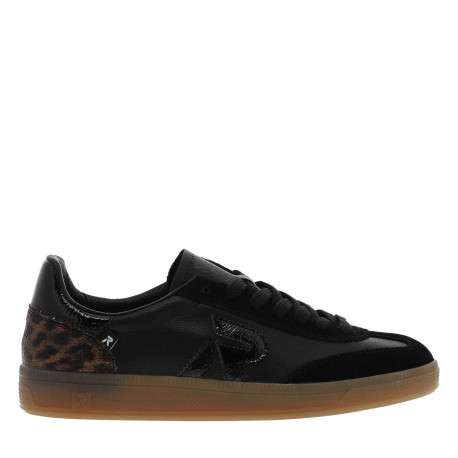 Tennis en cuir noires avec empiècement motif léopard brillant - Image 2