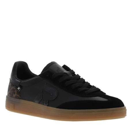 Tennis en cuir noires avec empiècement motif léopard brillant - Image 3