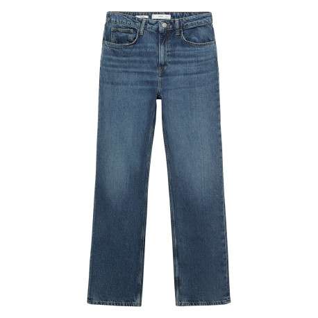 Jean en coton bleu indigo uni avec une coupe droite et 5 poches