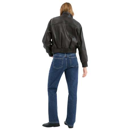Jean en coton bleu indigo uni avec une coupe droite et 5 poches - Image 3